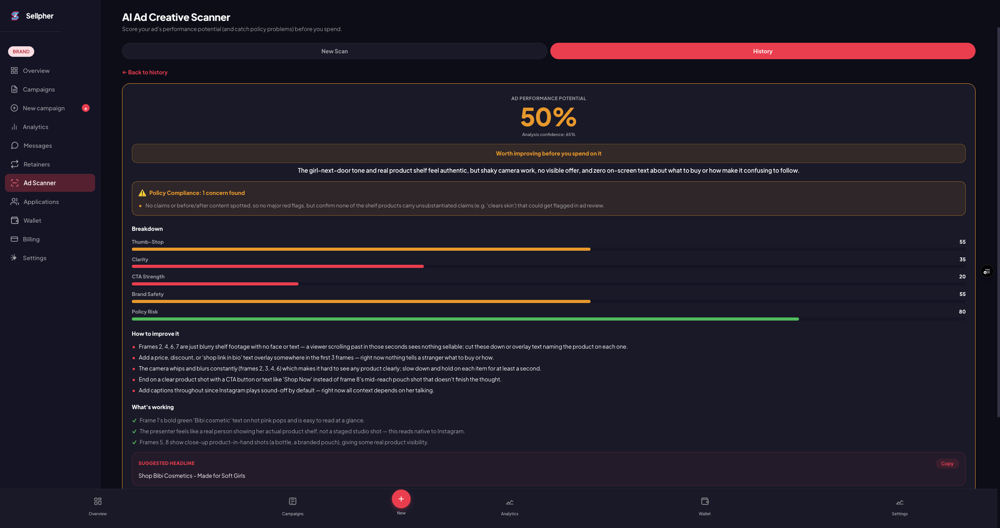 AI Ad Scanner result: 50% performance